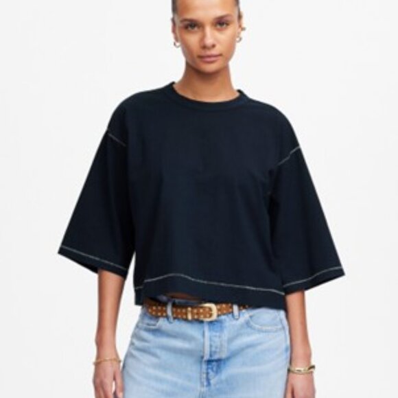 New with Tags Madewell Wide-Sleeve Boxy Tee in Navy Blue Wms Size Small - Picture 1 of 5